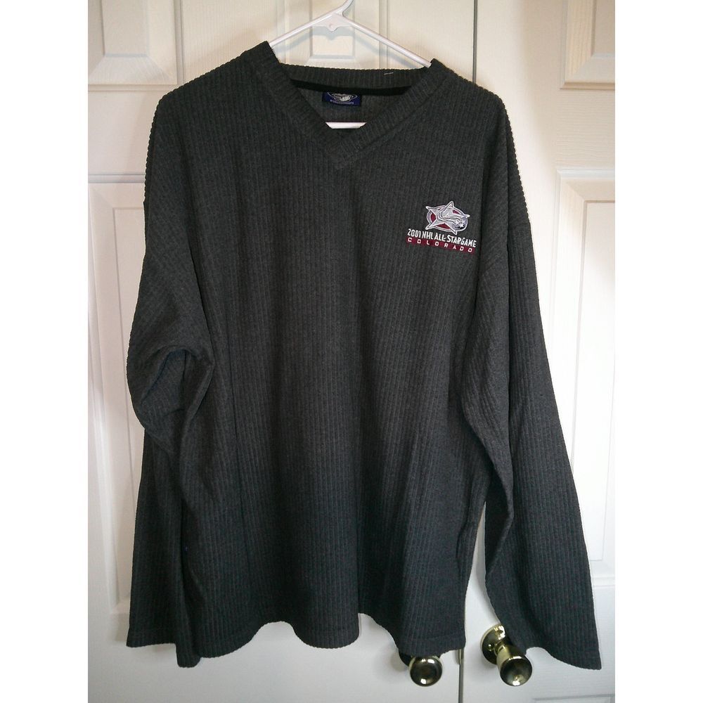 2001 NHL All-Star Game Gray Ribbed V-Neck Long‎ Sleeve Sweater Hockey XL